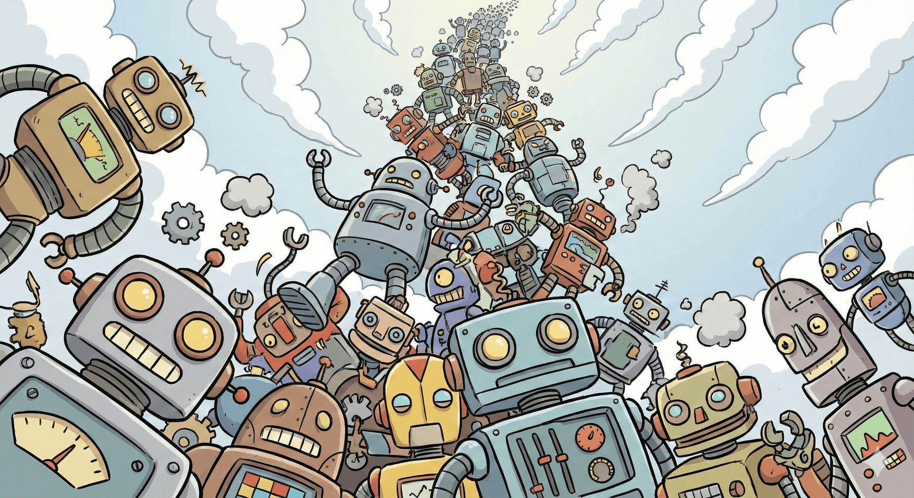 Hundreds of robots stacked on top of one another